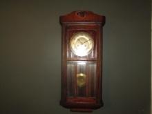 Antique Key Wind Wall Clock In A Mahogany Cabinet  NO SHIPPING