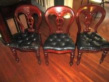 3 Beautiful Solid Mahogany Dining Room Chairs W/ Leather Seats  NO SHIPPING