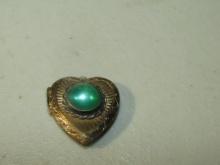 Vtg 1/20 12k Over Sterling Silver Locket W/ Opalescent Green Stone