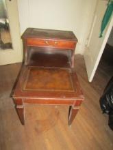 Vtg 2 Tier Mahogany End Table W/ Leather Inlay  NO SHIPPING
