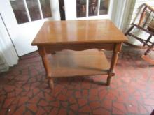 Vtg Solid Wood End Table W/ Under Shelf  NO SHIPPING