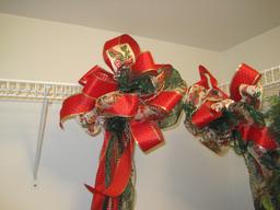 Lot - Christmas Wreaths, Bows, Ribbon, Mesh Ribbon, Silk Flowers, Santa/Angel Figures, Etc.
