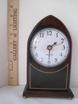 Mahogany Quartz Steple Case Accent Clock Battery Powered & Gilt Trim on Bun Feet