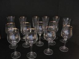 Lot - 8 Crystal Wine Stems w/ Gilt Trim 7 1/4", 4 Crystal Pineapple Pattern Stems 7 7/8"