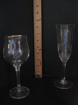 Lot - 8 Crystal Wine Stems w/ Gilt Trim 7 1/4", 4 Crystal Pineapple Pattern Stems 7 7/8"