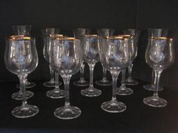 Lot - 8 Crystal Wine Stems w/ Gilt Trim 7 1/4", 4 Crystal Pineapple Pattern Stems 7 7/8"