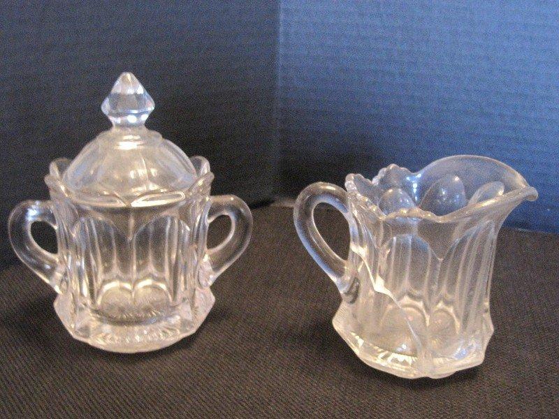 Lot - 2 Blown Cruets w/ Pontil Base, Syrup Pitcher & Creamer/Sugar Bowls
