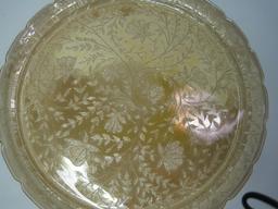Louisa Iridescent Floragold Pattern Depression Glass by Jeannette Round Serving Tray