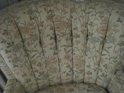 Channel Back Arm Chair w/ Floral Upholster & Pleated Skirt