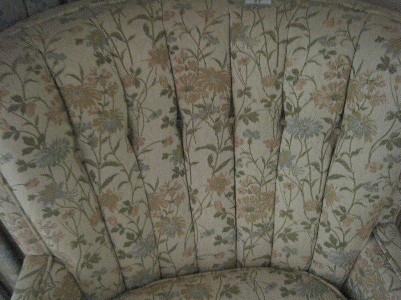 Channel Back Arm Chair w/ Floral Upholster & Pleated Skirt