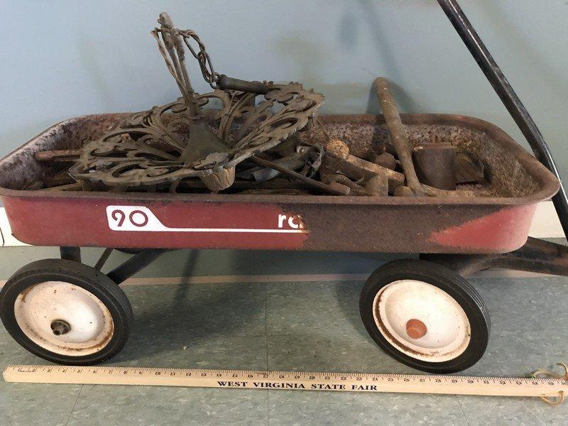 Red Hand Pull Wagon w/ Contents, Tools, Hammer, Wrenches, Etc.