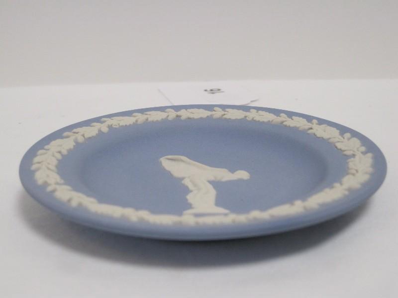 Wedgwood Cream Color on Blue Jasperware Round Tray Semi-Nude Lady & Oak Leaf Border