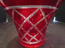 FTD Diamond-Cut Pattern Red/Clear Wide Top Compote