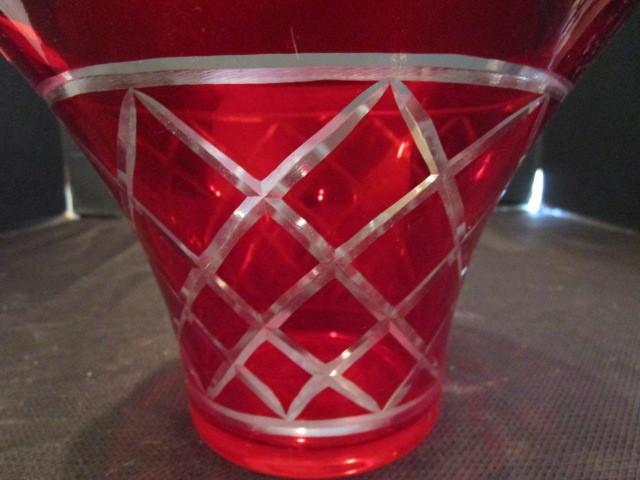 FTD Diamond-Cut Pattern Red/Clear Wide Top Compote