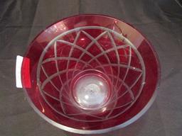 FTD Diamond-Cut Pattern Red/Clear Wide Top Compote