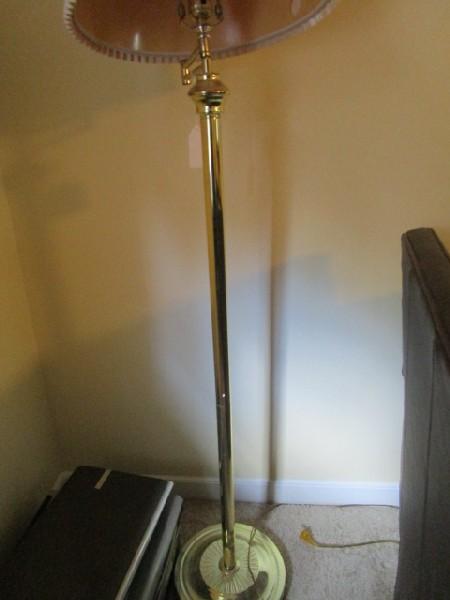 Brass Plate Adjustable Torchiere Lamp Bead/Star Base, Cream Crimped Shade