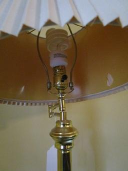 Brass Plate Adjustable Torchiere Lamp Bead/Star Base, Cream Crimped Shade
