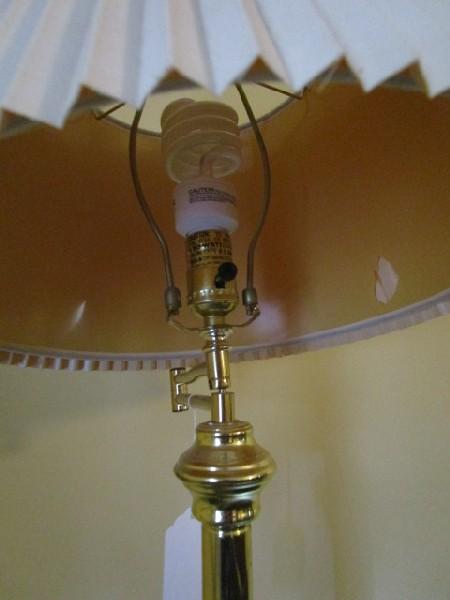 Brass Plate Adjustable Torchiere Lamp Bead/Star Base, Cream Crimped Shade