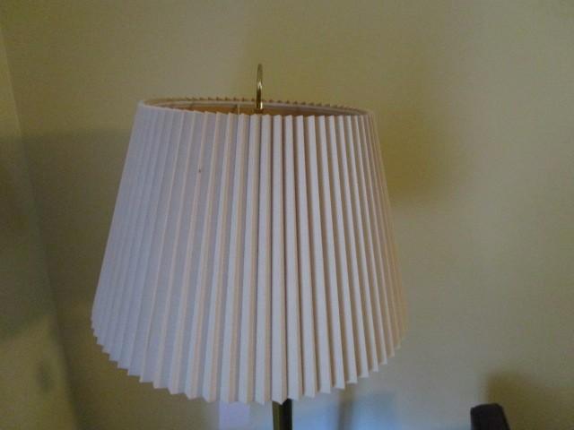 Brass Plate Adjustable Torchiere Lamp Bead/Star Base, Cream Crimped Shade
