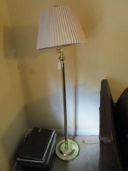 Brass Plate Adjustable Torchiere Lamp Bead/Star Base, Cream Crimped Shade