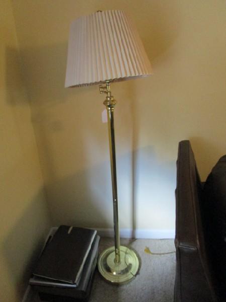 Brass Plate Adjustable Torchiere Lamp Bead/Star Base, Cream Crimped Shade