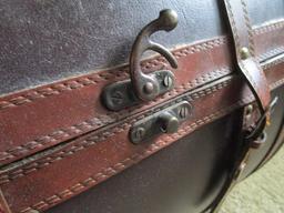 Faux Leather Suitcase Design Storage Box w/ Clasp Black/Brown w/ Handle
