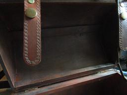 Faux Leather Suitcase Design Storage Box w/ Clasp Black/Brown w/ Handle