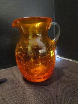 Misc. Lot - Strawberry/Grape Trinket Dishes, Amber Crackle Glass Pitcher