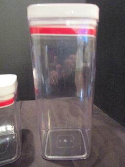 3 Sealed Top Plastic Containers Various Heights