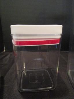 3 Sealed Top Plastic Containers Various Heights