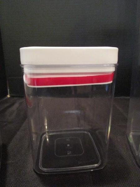 3 Sealed Top Plastic Containers Various Heights