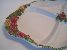 Royal Albert Old Country Roses Seasons of Color 4 Part Relish Dish Tab Handles