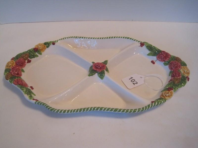 Royal Albert Old Country Roses Seasons of Color 4 Part Relish Dish Tab Handles