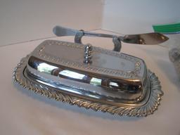 Lot - Silverplate Round Trays Engraved, Esperanto Bread & Butter Set