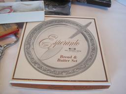 Lot - Silverplate Round Trays Engraved, Esperanto Bread & Butter Set