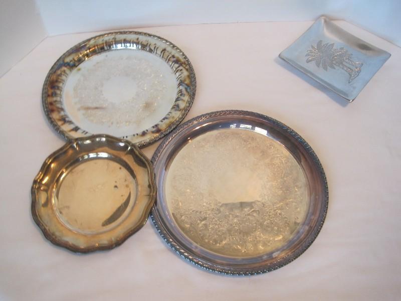 Lot - Silverplate Round Trays Engraved, Esperanto Bread & Butter Set