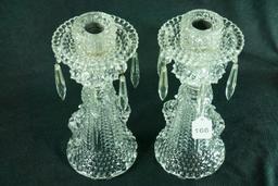 Pair - Vintage "Thousand Eye" Single Light Candlesticks w/ Prisms