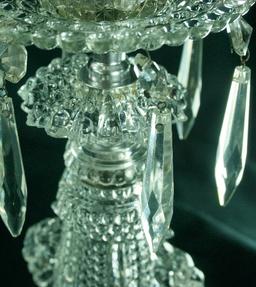 Pair - Vintage "Thousand Eye" Single Light Candlesticks w/ Prisms