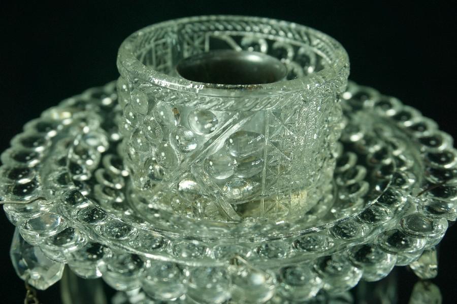 Pair - Vintage "Thousand Eye" Single Light Candlesticks w/ Prisms
