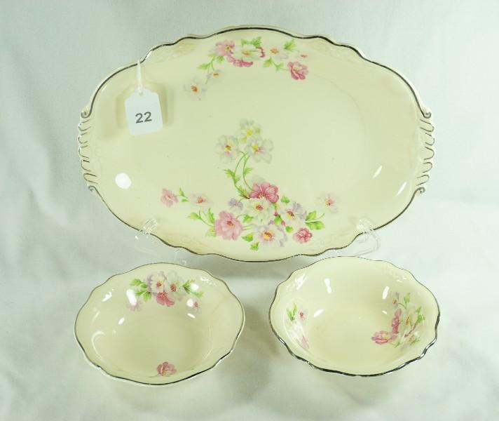 3 Pieces - 1940's Homer Laughlin China "Virginia Rose-Fluffy Rose"
