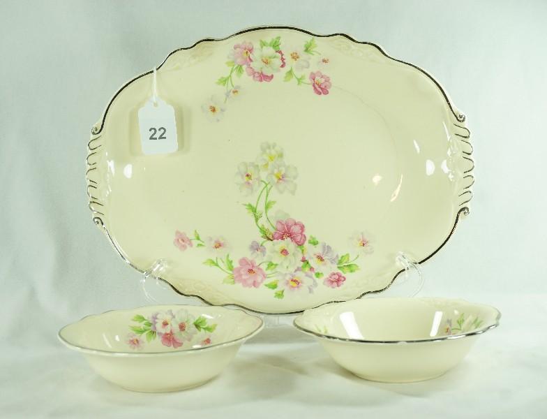 3 Pieces - 1940's Homer Laughlin China "Virginia Rose-Fluffy Rose"