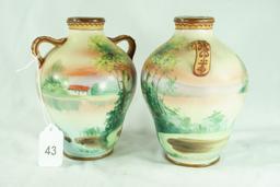 Pair - Early 1900's Japanese Morimura Nippon Hand Painted Porcelain Vase