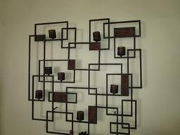 Large Geometric Pattern Wall Art Antique Patina, 8 Votive Candle Holders