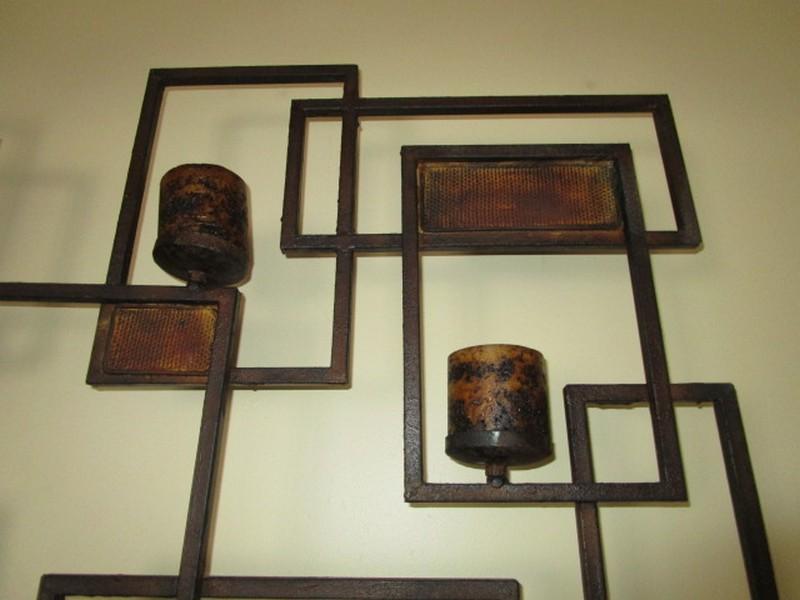 Large Geometric Pattern Wall Art Antique Patina, 8 Votive Candle Holders