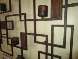 Large Geometric Pattern Wall Art Antique Patina, 8 Votive Candle Holders