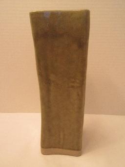 Pottery Contemporary Square Form Vase Craquelure Glaze Finish