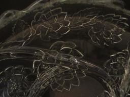 Glass 5 Part Relish Round Platter Asian Lotus & Foliage Relief Design