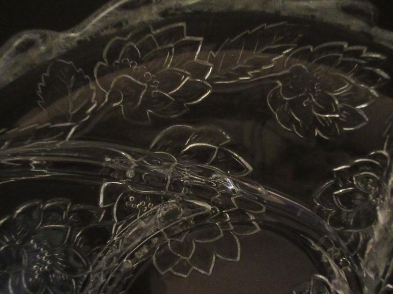 Glass 5 Part Relish Round Platter Asian Lotus & Foliage Relief Design