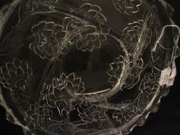 Glass 5 Part Relish Round Platter Asian Lotus & Foliage Relief Design