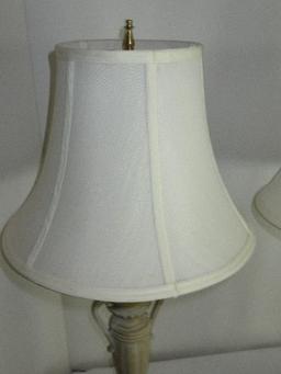 Pair - Metal Candlestick Style Banquet Lamps Beaded Handles Design on Plinth Base